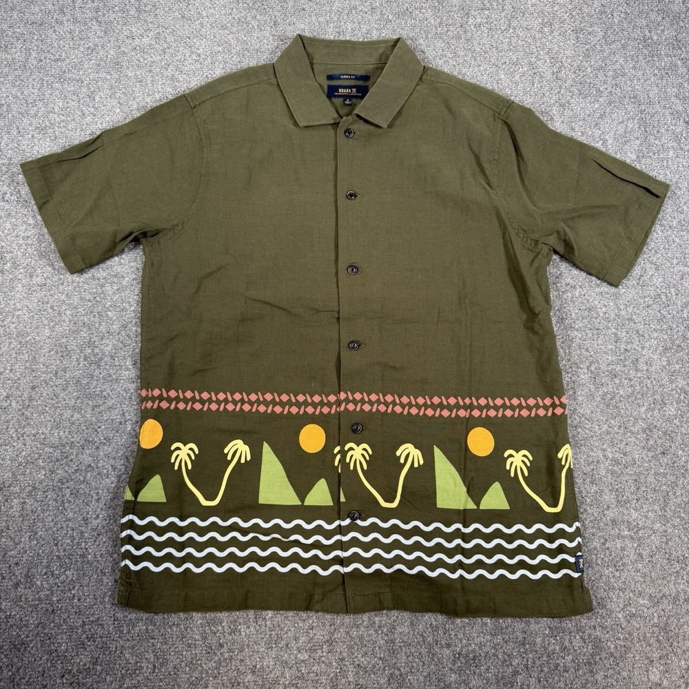 Roark Shirt‎ Mens S Dark Military Green Gonzo Island Time Linen Blend Beach New